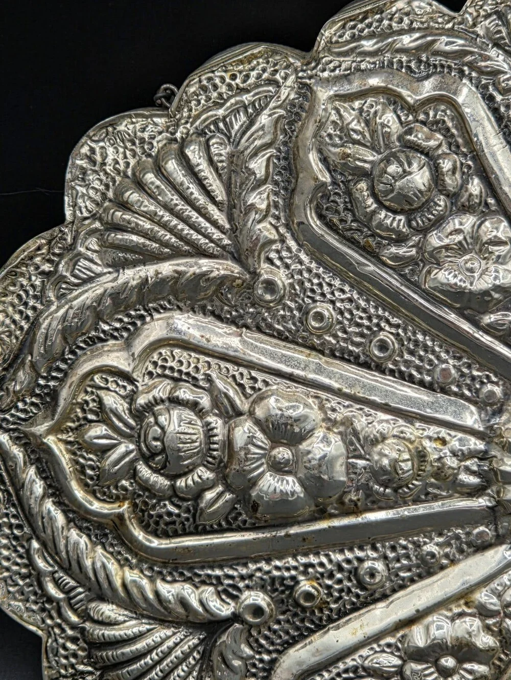 Vintage Turkish 900 Silver Repoussé Wedding Mirror VILER 9.75